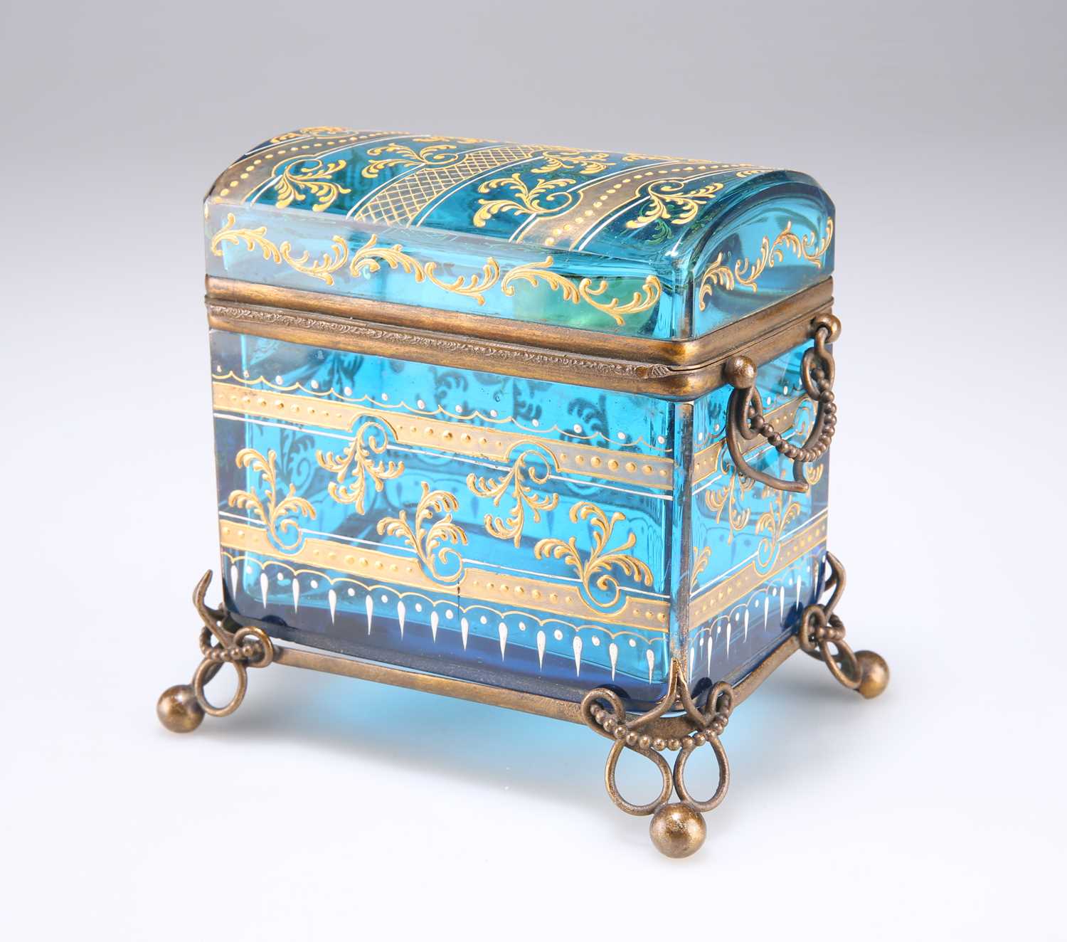 A LATE 19TH CENTURY BOHEMIAN GREEN GLASS CASKET - Image 2 of 3