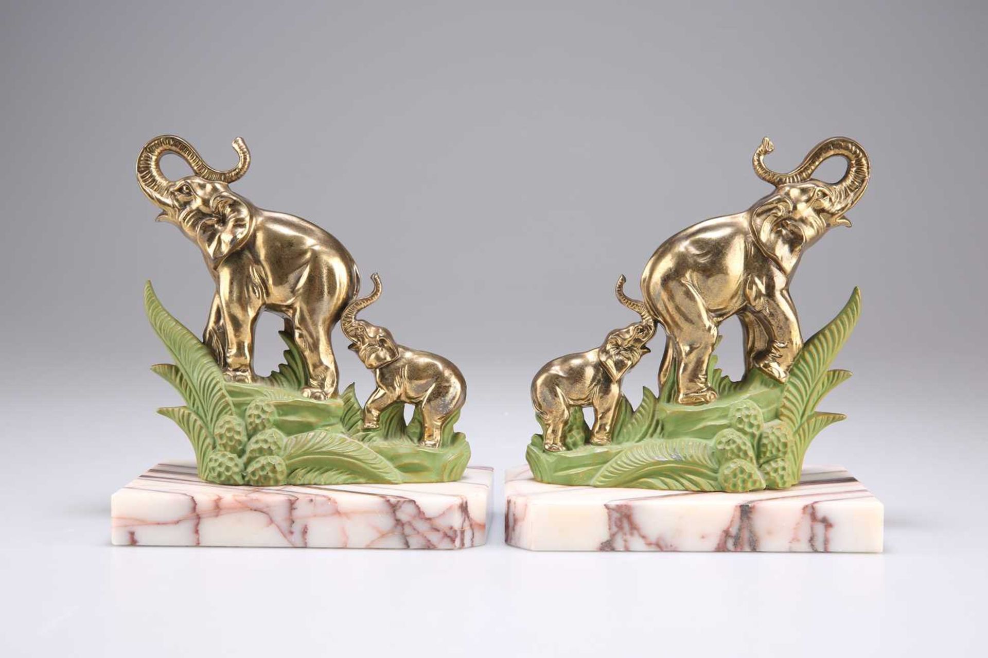 A PAIR OF ART DECO BRASS AND PAINTED 'ELEPHANT' BOOKENDS - Image 2 of 9