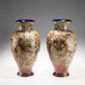 FRANK A. BUTLER FOR DOULTON LAMBETH, A LARGE PAIR OF LATE 19TH CENTURY STONEWARE VASES