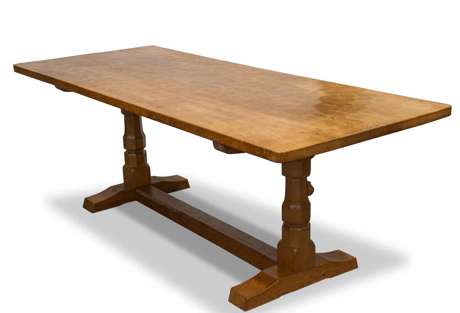 ROBERT THOMPSON OF KILBURN, A MOUSEMAN OAK 7-FOOT DINING TABLE, CIRCA 1960S