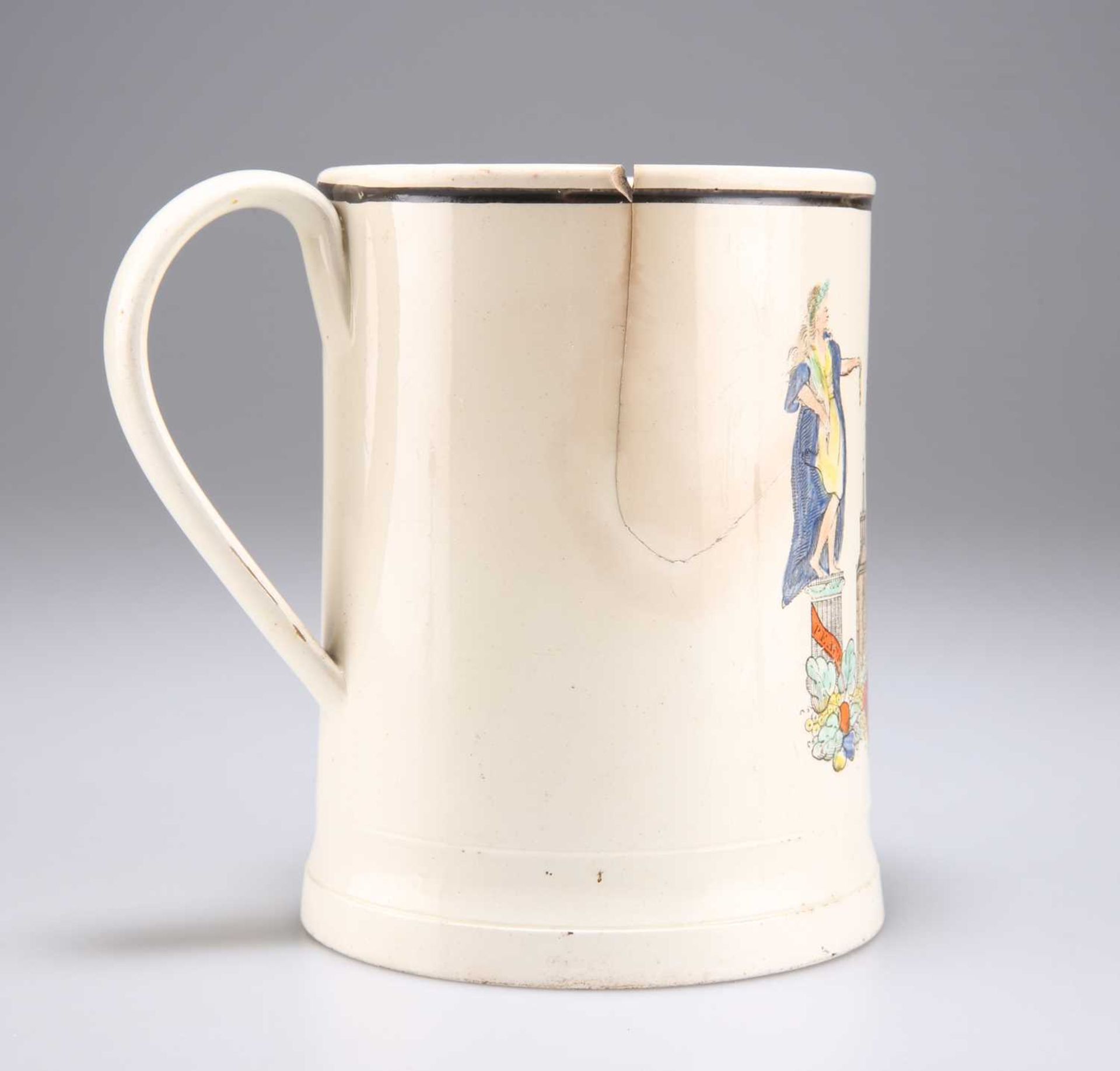 AN EARLY 19TH CENTURY SUNDERLAND LUSTRE CREAMWARE MUG, BY DAWSON & CO, LOW FORD - Image 3 of 3