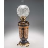A LARGE DOULTON LAMBETH PÂTE-SUR-PÂTE STONEWARE OIL LAMP, LATE 19TH CENTURY