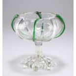 ATTRIBUTED TO JAMES POWELL, AN ART NOUVEAU GREEN-TRAILED GLASS BOWL