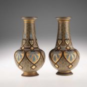 ELIZA SIMMANCE FOR DOULTON LAMBETH, A PAIR OF LATE 19TH CENTURY SILICON WARE BOTTLE VASES