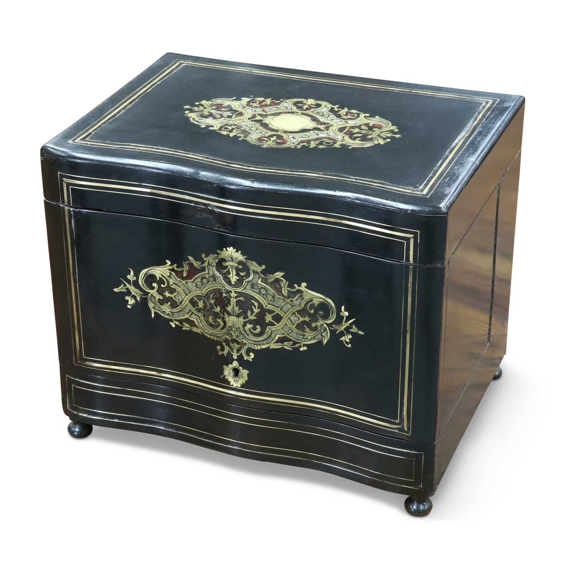 A NAPOLEON III EBONISED, BRASS AND SCARLET TORTOISESHELL 'BOULLE' MARQUETRY LIQUOR CABINET - Image 2 of 2