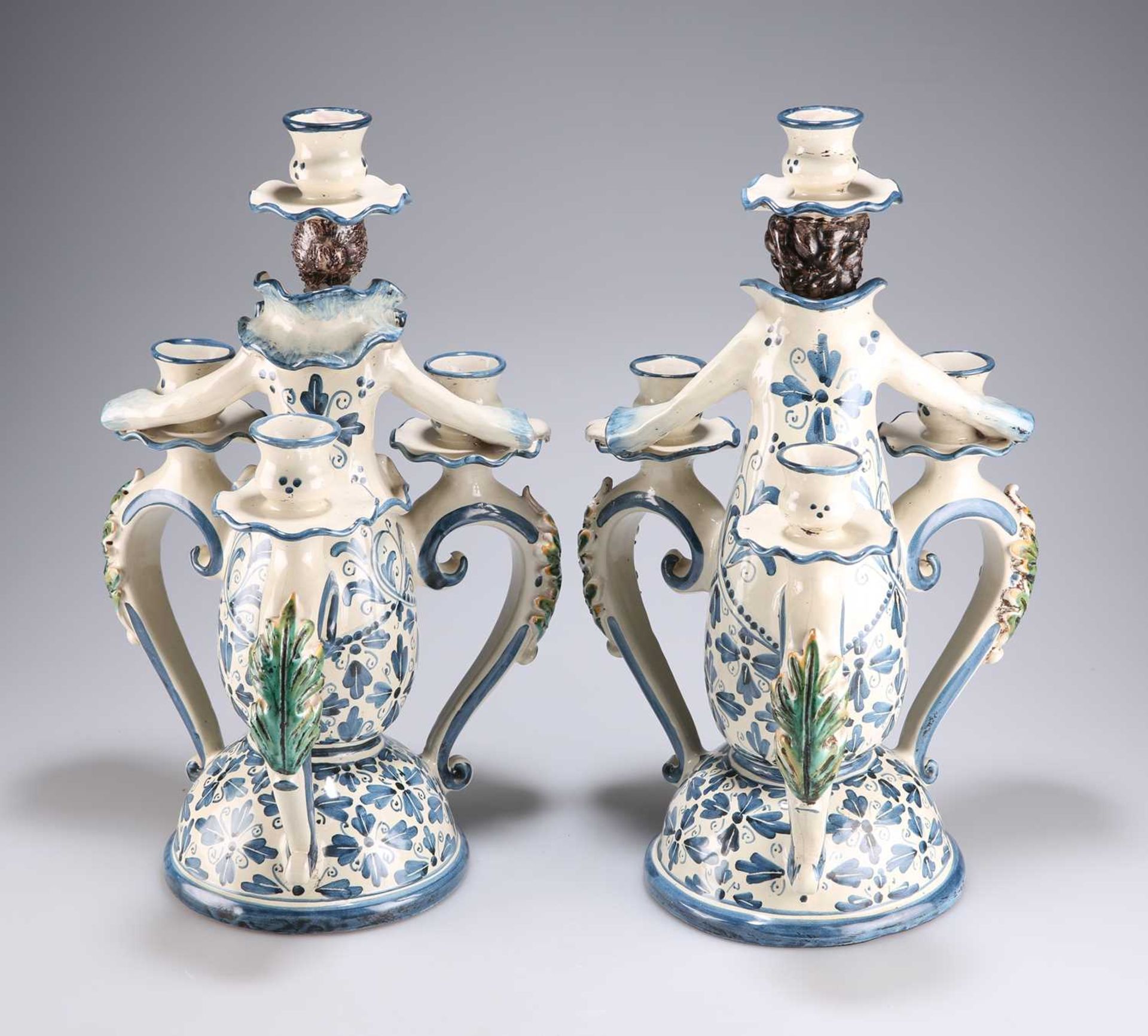 A PAIR OF CONTINENTAL FAÏENCE FIGURAL CANDELABRA, CIRCA 1900 - Image 2 of 2