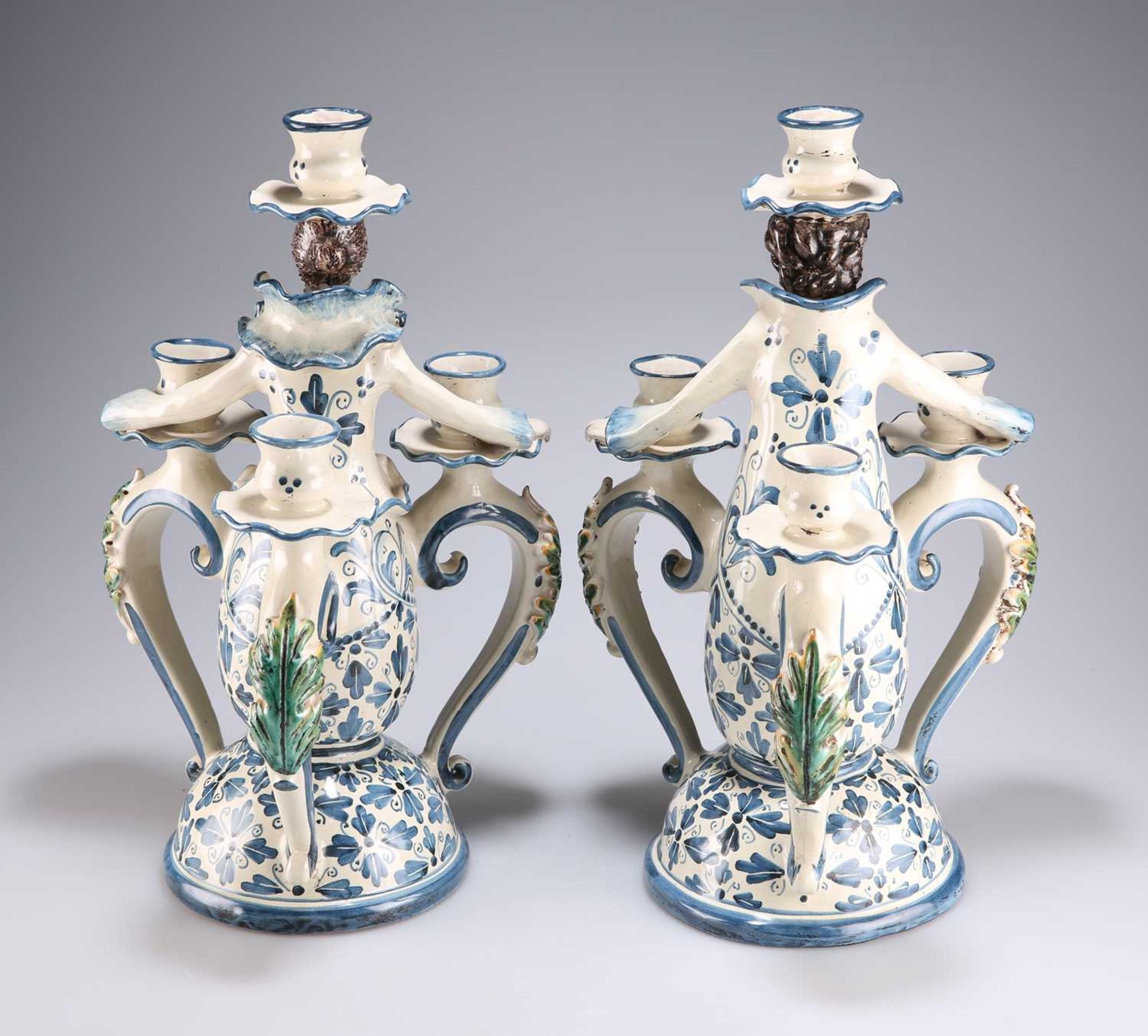 A PAIR OF CONTINENTAL FAÏENCE FIGURAL CANDELABRA, CIRCA 1900 - Bild 2 aus 2