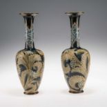 ELIZA SIMMANCE FOR DOULTON LAMBETH, A PAIR OF LATE 19TH CENTURY STONEWARE BOTTLE VASES