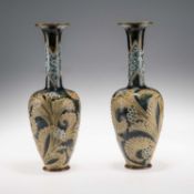 ELIZA SIMMANCE FOR DOULTON LAMBETH, A PAIR OF LATE 19TH CENTURY STONEWARE BOTTLE VASES