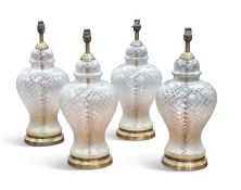 A SET OF FOUR CONTEMPORARY CUT-GLASS TABLE LAMPS