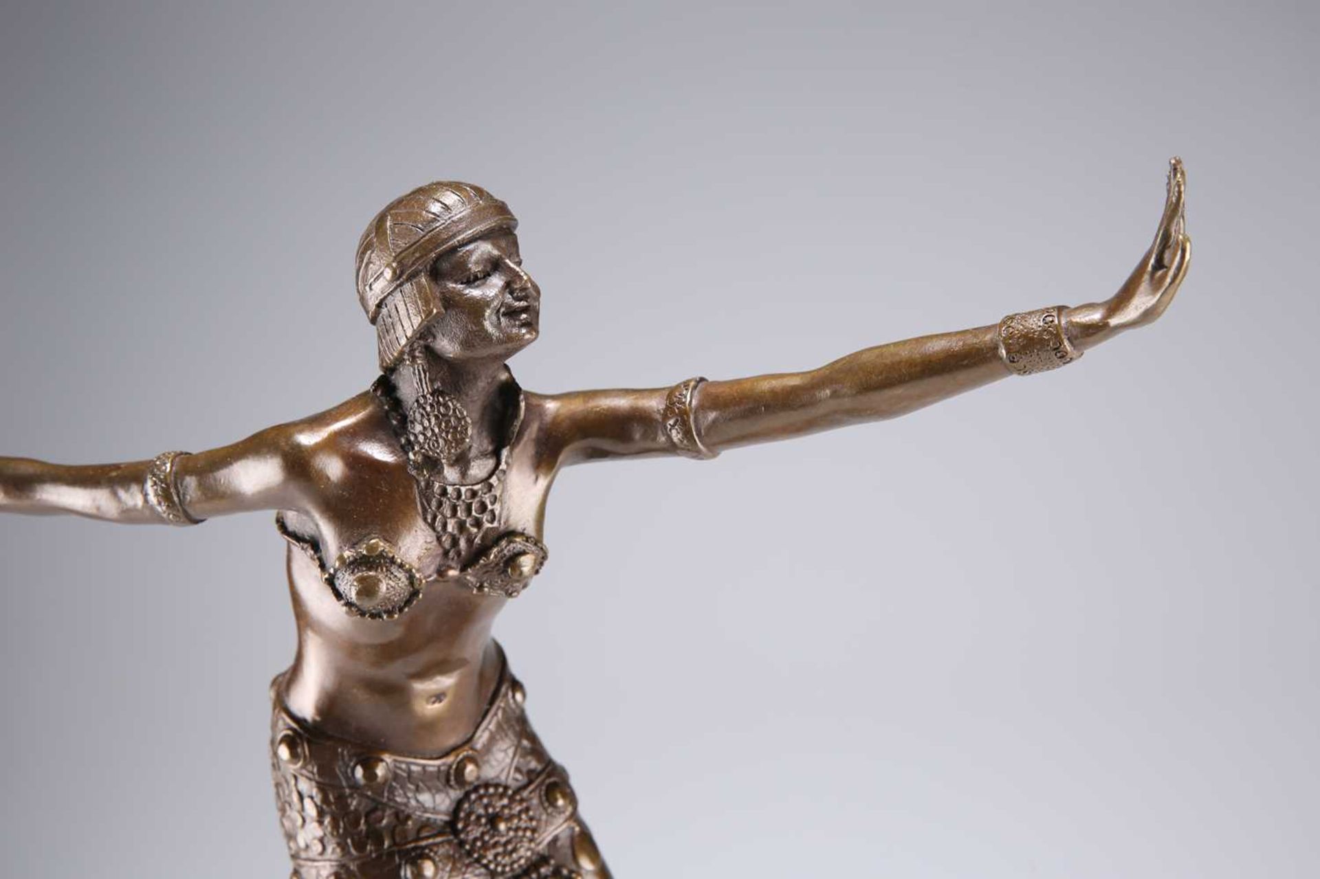 AN ART DECO STYLE BRONZE AND MARBLE FIGURE, THE 'PHOENICIAN DANCER' - Image 4 of 4