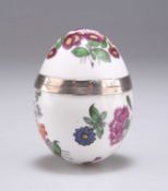 A CONTINENTAL SILVER-MOUNTED PORCELAIN EGG-FORM BOX