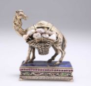 A VIENNESE SILVER, NATURAL PEARL AND LAPIS LAZULI MODEL OF A CAMEL, CIRCA 1875