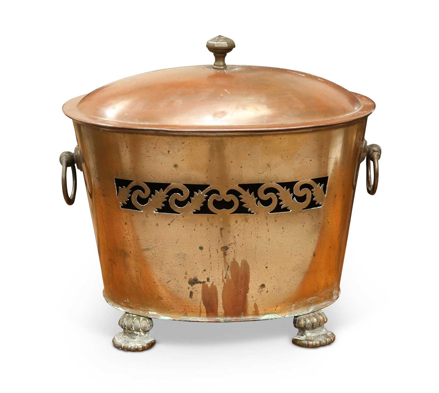 AN EDWARDIAN COPPER WINE COOLER AND COVER
