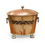 AN EDWARDIAN COPPER WINE COOLER AND COVER