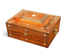 A REGENCY MOTHER-OF-PEARL INLAID ROSEWOOD SEWING BOX