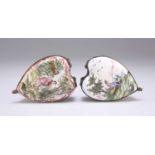TWO SIMILAR LATE 18TH CENTURY HEART-SHAPED FAÏENCE SNUFF BOXES