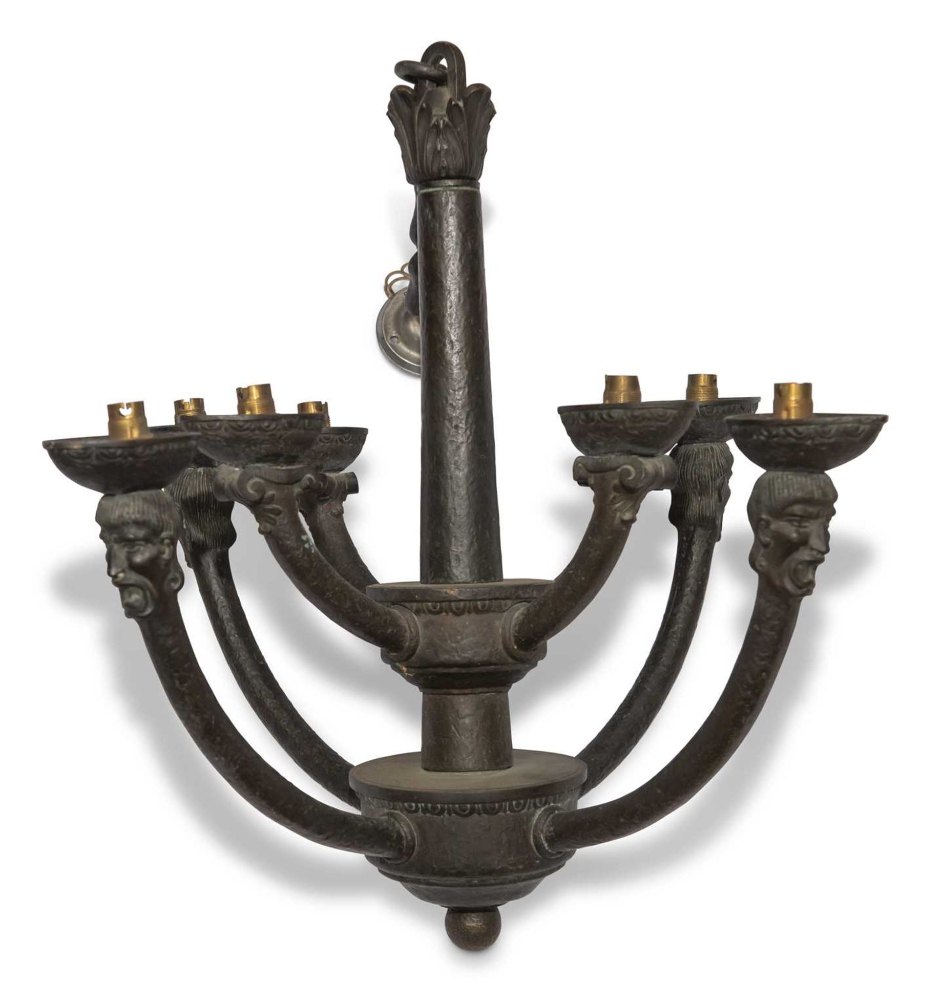 AN UNUSUAL BRONZE CHANDELIER, POSSIBLY SCANDINAVIAN, EARLY 20TH CENTURY