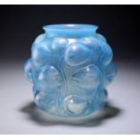 RENÉ LALIQUE (FRENCH, 1860-1945), AN OPALESCENT BLUE STAINED 'TULIPES' VASE