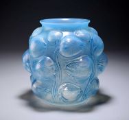 RENÉ LALIQUE (FRENCH, 1860-1945), AN OPALESCENT BLUE STAINED 'TULIPES' VASE