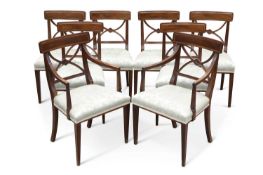 A SET OF EIGHT REGENCY STYLE INLAID MAHOGANY DINING CHAIRS