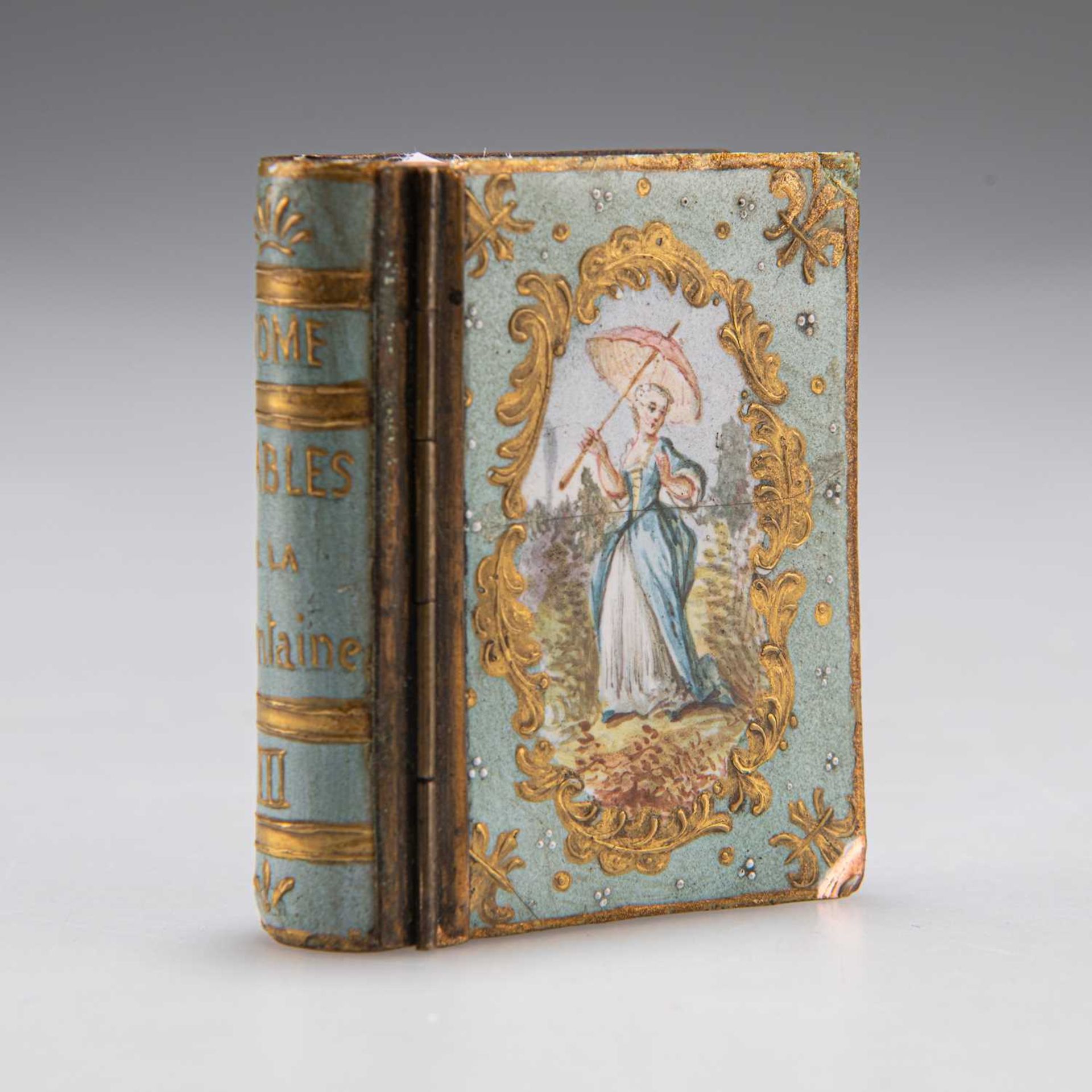 AN UNUSUAL FRENCH ENAMEL BOOK-FORM BOX, 19TH CENTURY