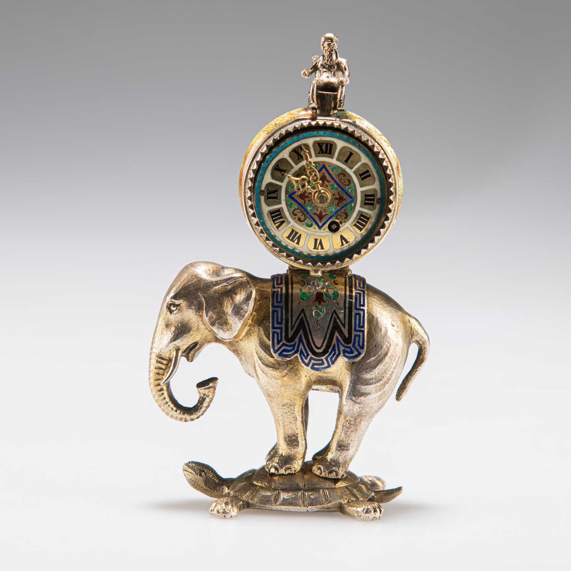 A RARE MINIATURE VIENNESE SILVER-GILT AND ENAMEL ELEPHANT CLOCK, 19TH CENTURY - Image 2 of 2