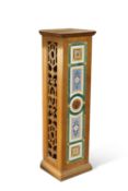 AN ARTS AND CRAFTS OAK PEDESTAL WITH MINTON TILES