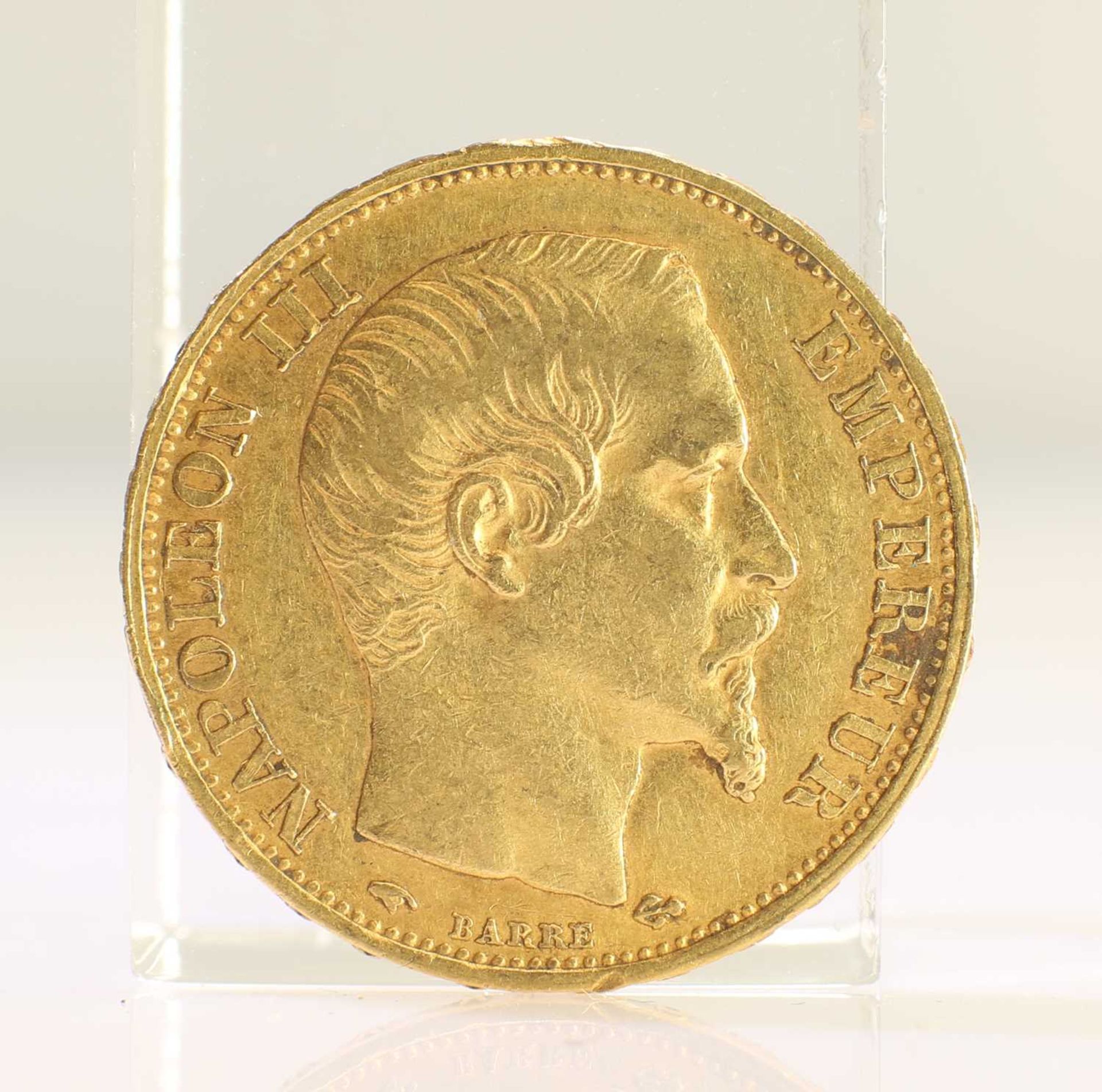 1859 FRENCH GOLD COIN, 20 FRANCS - NAPOLEON III BARE HEAD - Bild 2 aus 2