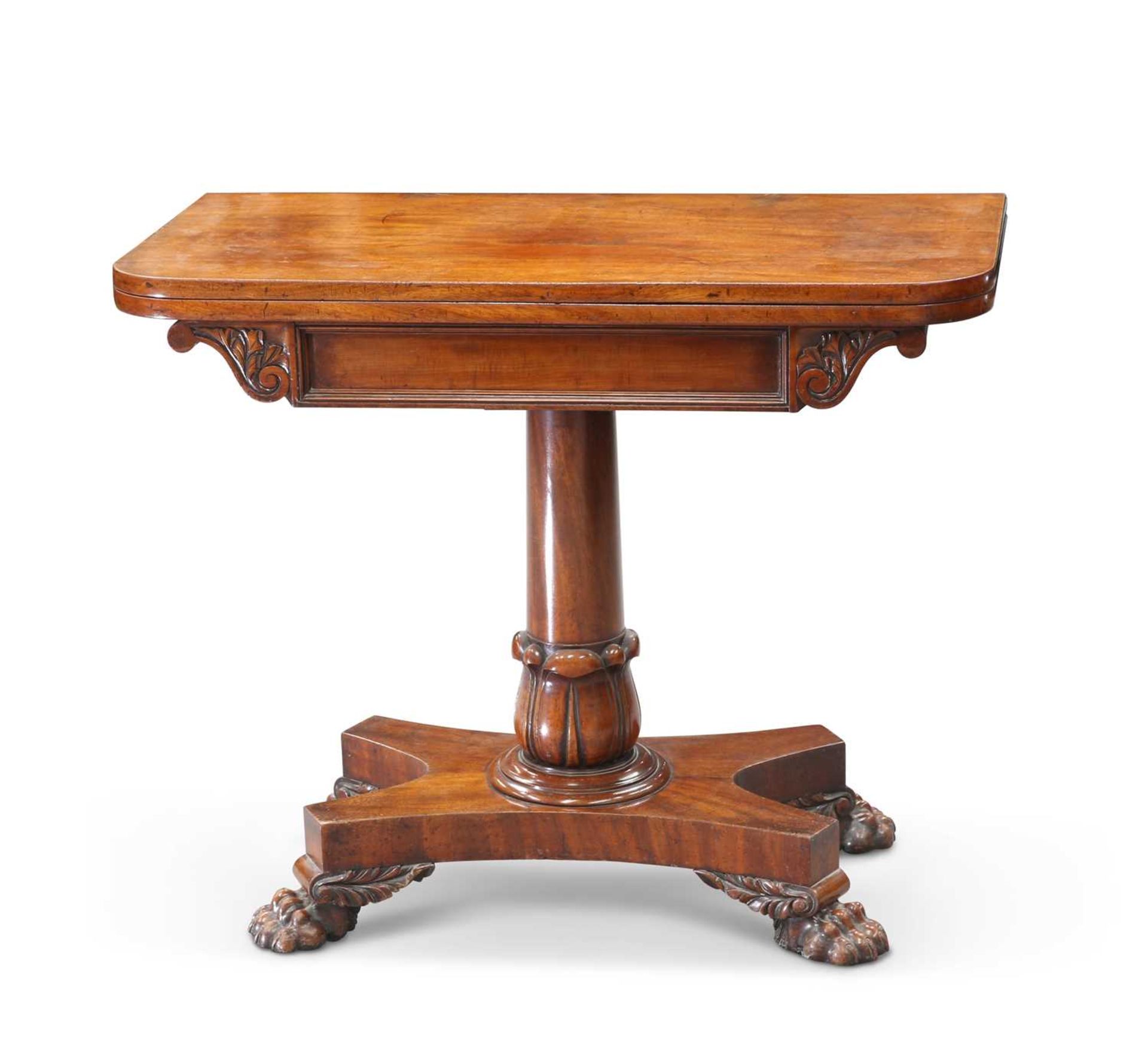 A WILLIAM IV MAHOGANY FOLDOVER TEA TABLE