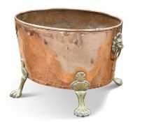 AN EARLY 20TH CENTURY BRASS-MOUNTED COPPER WINE COOLER