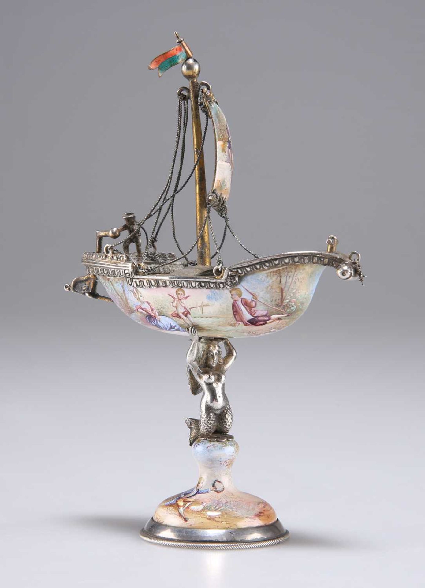 A VIENNESE SILVER AND ENAMEL MINIATURE NEF, BY LUDWIG POLITZER, VIENNA, LATE 19TH CENTURY - Image 4 of 4