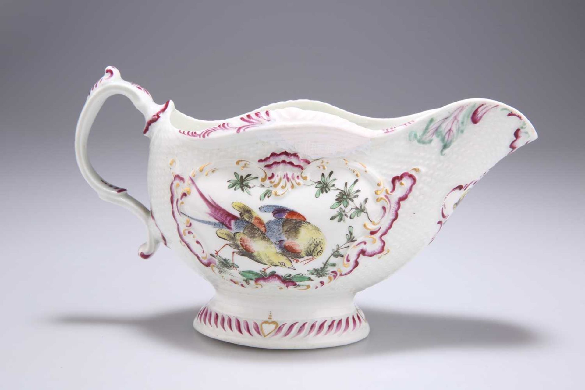 A WORCESTER FIRST PERIOD POLYCHROME SAUCEBOAT, CIRCA 1765 - Image 3 of 3