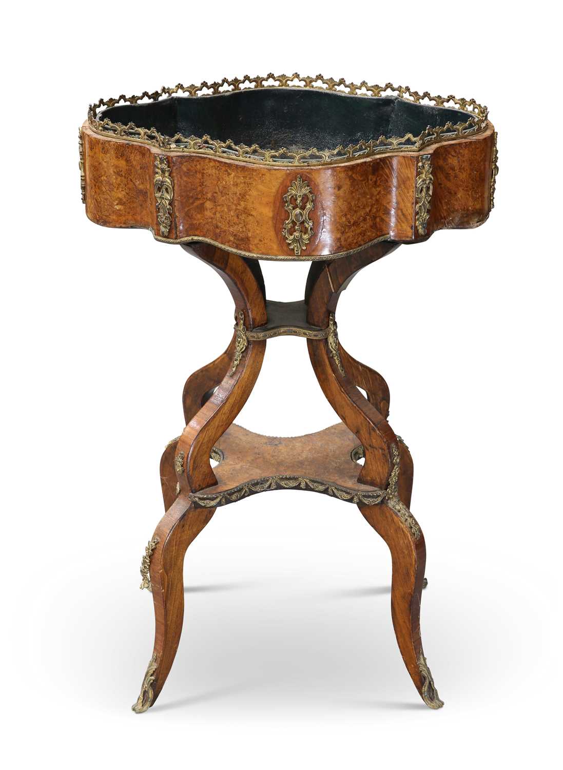 A 19TH CENTURY GILT METAL-MOUNTED BURR WALNUT JARDINIÈRE