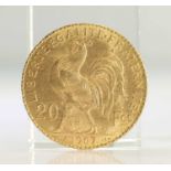 1907 FRENCH GOLD COIN, 20 FRANCS - MARIANNE ROOSTER