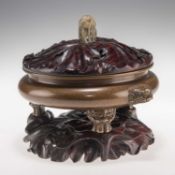 A CHINESE JADE AND BRONZE TRIPOD CENSER