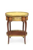 A CONTINENTAL GILT METAL-MOUNTED, MARBLE-TOPPED AND MAHOGANY TABLE AMBULANTE