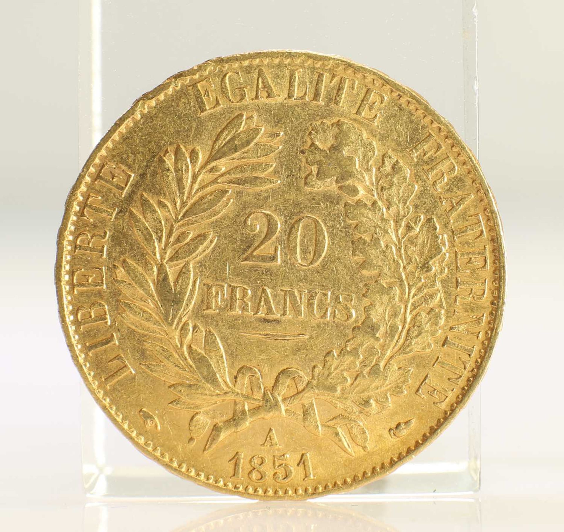 1851 FRENCH GOLD COIN, 20 FRANCS - CERES - Bild 2 aus 2