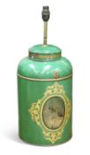 A VICTORIAN TÔLEWARE TEA CANISTER TABLE LAMP