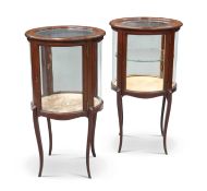 A FINE PAIR OF EDWARDIAN INLAID MAHOGANY BIJOUTERIE CABINETS