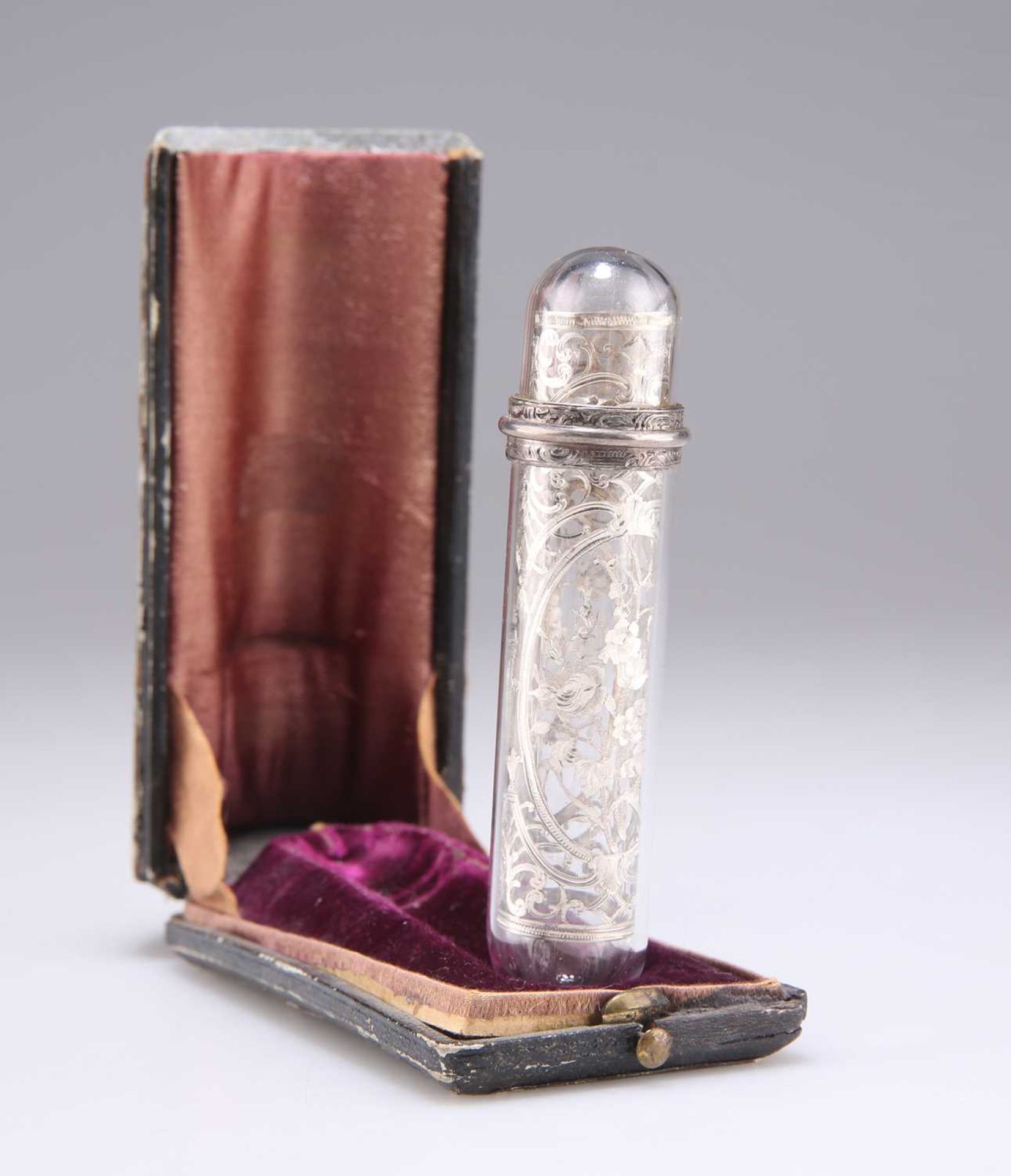 A MID-19TH CENTURY FRENCH SILVER-MOUNTED GLASS BOTTLE, CIRCA 1850