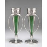 ARCHIBALD KNOX (1864-1933) FOR LIBERTY & CO, A PAIR OF TUDRIC PEWTER VASES