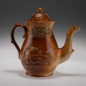 A BRAMPTON DERBYSHIRE BROWN SALT-GLAZED STONEWARE COFFEE POT, CIRCA 1830-40