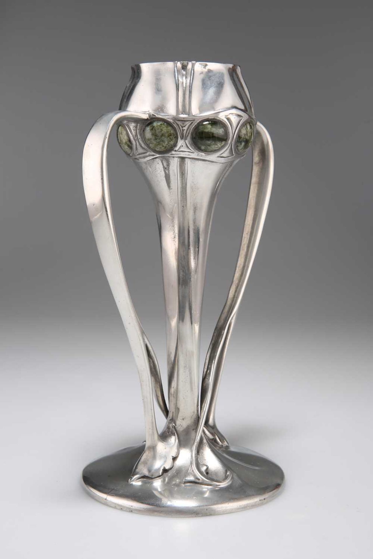 ARCHIBALD KNOX (1864-1933) FOR LIBERTY & CO, A RARE TUDRIC PEWTER AND CONNEMARA MARBLE TULIP VASE - Image 2 of 3