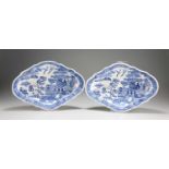 A PAIR OF ENGLISH BLUE TRANSFER-PRINTED PEARLWARE TABLE DISHES