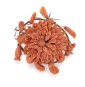 A MID-19TH CENTURY CARVED CORAL BROOCH