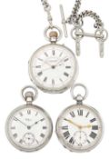 THREE SILVER OPEN FACE POCKET WATCHES