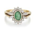 AN 18 CARAT GOLD EMERALD AND DIAMOND CLUSTER RING