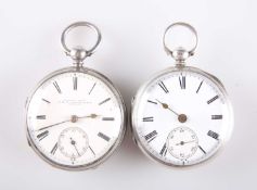 TWO VICTORIAN SILVER OPEN FACED POCKET WATCHES