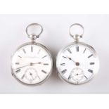 TWO VICTORIAN SILVER OPEN FACED POCKET WATCHES